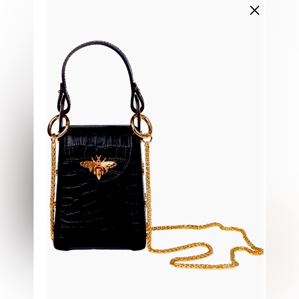 Persman Black Croc-Embossed Bag With Gold Chain